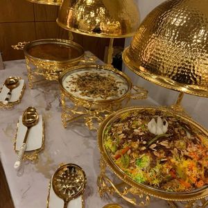 Elegant <b>Buffet</b> Food Warmer Gold Plated <b>Chafing</b> <b>Dish</b> Stainless Steel Serving <b>Set</b> with Lid for Catering Hotel Restaurant Home Use - Product Image 4