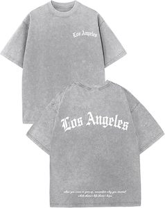 Camisetas Gráficas Vintage Oversize para Hombre, Estilo Urbano de Los Ángeles, Lavado Ácido, Holgadas, Casuales, de Algodón - Product Image 1