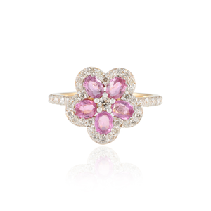 18K White Gold Natural Pink Sapphire Cherry Blossom Flower Ring Resizable Wedding Band - Product Image 2
