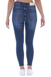 Jean skinny taille haute pour femme grande taille, longueur intégrale, en denim délavé, style décontracté, fermeture boutonnée - Product Image 3