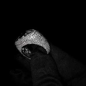 925 Sterling <b>Silver</b> Blue Sapphire Diamond <b>Ring</b> Pave Set Luxury Round Center Stone <b>Statement</b> Jewelry Hip Hop <b>Ring</b> - Product Image 6