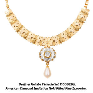Conjunto de Collar Geométrico de Diseño 11058832GL con Imitación de Diamante Americano, Perla, Chapado en Oro, Joyería Fina, Zirconia y Perla - Product Image 2
