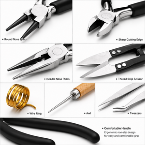 Kit de herramientas para hacer joyas, alicates de acero inoxidable con mango de madera para manualidades, juego de 8 piezas - Product Image 2