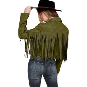 Chaqueta de gamuza con flecos para mujer, estilo bohemio, occidental, con borlas, estilo retro, vaquera, elegante, prenda exterior de gamuza. - Product Image 4