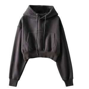 เสื้อฮู้ดออกกำลังกายผู้หญิง ผ้าฟลีซนุ่มพิเศษ ทรงครอป ระบายอากาศได้ดี ทรงหลวม สวมใส่สบายในฤดูหนาว ผ้าฝ้ายแท้ 100%  แบบสั่งทำพิเศษด้านหน้า - Product Image 4