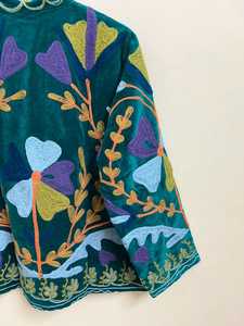 Stunning Intricate Floral & Botanical Motifs Hand Embroidered <b>Velvet</b> Suzani Jacket Boho Vintage Inspired Look <b>Coat</b> Winter Blazer - Product Image 6