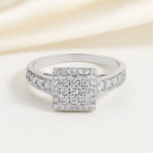 0.50 TCW Real Round Diamond Square <b>Cluster</b> Halo Ring in 14K Solid White Gold | Women's Wedding Anniversary Fine Jewelry Gift - Product Image 1