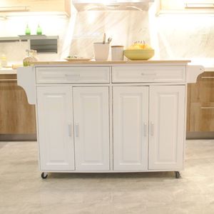 Carrello da Cucina Mobile Regolabile con Piano in Legno di Gomma, Grande Carrello Portatile con Diverse Ripiani per Uso in Cucina - Product Image 1