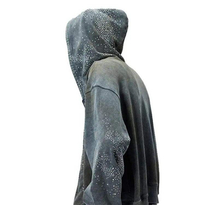 Men's tracksuit Oversized Vintage Acid Wash Flared Sweats <b>Set</b> Rhinestone Cut And <b>Sew</b> Heavy Zip Up Suit - Product Image 3