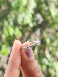 Anillo de Diamantes de Oro Blanco de 14K y 18K con Diamantes Cultivados en Laboratorio, Anillo de Eternidad Redondo para Mujer, Elegante Anillo de Boda con Gema Azul, Regalo de Joyería - Product Image 4