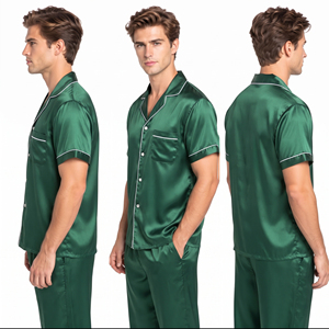 OEM Custom <b>Men</b> Short Sleeve <b>Silk</b> Sleep <b>Shirt</b> Nightwear Button Down Satin Top Anti-Wrinkle Causal Sleeping <b>Shirt</b> <b>Men</b> Satin Tops - Product Image 4