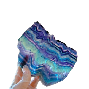 Vente en gros de tranches de fluorite arc-en-ciel naturelle polies, fluorite colorée à bandes, et dalles brutes de cristal de quartz pour la décoration - Product Image 2