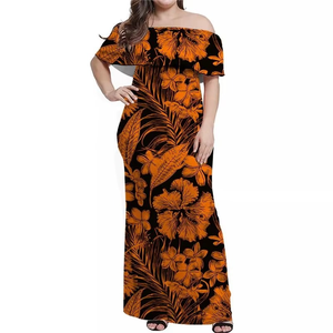 Customized Polynesia Samoa Off the Shoulder Sexy Dress Summer Print Women's Short Sleeve Long <b>Skirt</b> - Product Image 6