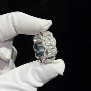 Anillos de Campeón con Diamantes Moissanita Redondos y Baguette Engastados para Hombre, Plata de Ley 925, Estilo Hip Hop, Anillo de Compromiso y Boda - Product Image 5