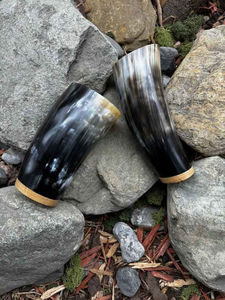 Handmade Eco-Friendly Viking Short Drinking Horn Cup with <b>Lid</b> for Parties and Koi Indian Inspired Drinkware <b>by</b> MULTI CRAFT - Product Image 2