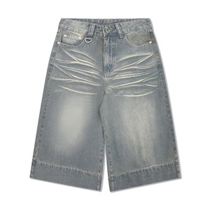 Men Streetwear Vintage Denim Shorts Straight Leg Fashion Men's Summer Casual Light Wash Denim Shorts - Product Image 1