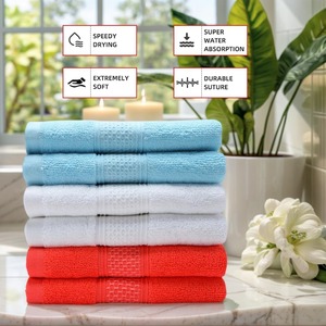 Serviettes de bain en coton de couleur unie, rectangulaires, simples, à séchage rapide, pour usage domestique, en bleu, blanc, rouge - Product Image 1