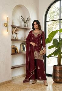 Ensemble Salwar Kameez brodé bordeaux avec dupatta en dentelle pour femme, tenue indienne pakistanaise pour mariage et fête - Product Image 4
