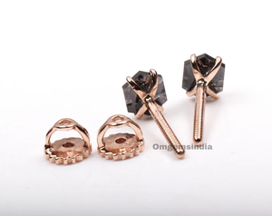 Ready To Ship 14K Gold Diamond Stud Earrings | Salt And Pepper Hexagon Diamond Earrings | Solitaire Earrings For Women - Product Image 6