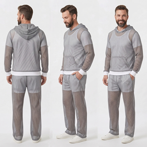Traje Deportivo Transparente de Malla para Hombre, Estilo Club Nocturno, 100% Poliéster, Traje Transparente de Dos Piezas para Hombre y Mujer - Product Image 4