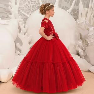 Vestido Rojo de Terciopelo con Lentejuelas Brillantes para Niña, Vestido de Fiesta de Cumpleaños, Vestido de Gala para Niños, Ropa Formal para Eventos - Product Image 5