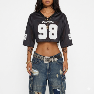 Maillot de football américain court en maille style Y2K pour femme, impression personnalisée pour équipe de football, marque privée ODM/OEM, mode urbaine - Product Image 4