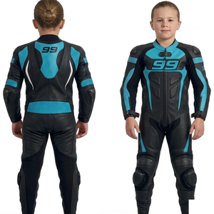 Traje de Motociclismo para Niños, Manga Larga, Cuero, Negro y Azul, Estampado 99, Resistente al Viento, para Todas las Estaciones, Equipo de Protección para Niños - Product Image 1