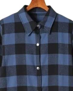 Vestido Camisero Largo a Cuadros Azul y Negro Personalizado para Mujer, Estilo Túnica Casual con Botones, Holgado y Suave de Algodón y Lino - Product Image 4