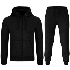 Custom <b>Men's</b> Breathable Streetwear Tracksuit Set <b>Zip</b>-Up Hooded <b>Jacket</b> & Solid Jogger Pants-Comfortable Fitness Sportswear - Product Image 1