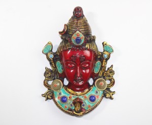 Tibetan Nepalese Style Resin Shiva Mask Wall Plaque Vintage Shiva Statue with <b>Stone</b> Mosaic Work Traditional Religious Hindu - Product Image 4