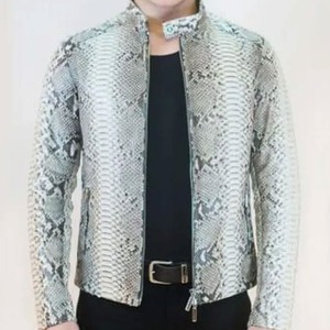 Veste en cuir véritable pour homme, motif python, style motard, vêtement d'extérieur de créateur, mode masculine haut de gamme, personnalisable, OEM, vente en gros - Product Image 4