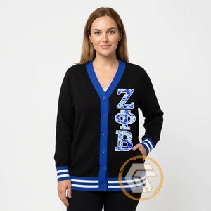 Cárdigan Acrílico con Cuello en V para Mujer, Personalizado, de Bajo Precio y Alta Calidad, con el Logotipo de Zeta Phi Beta, Ropa de Sororidad, Diseño Personalizado - Product Image 3