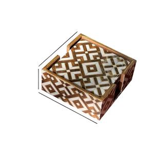 Juego de posavasos con incrustaciones de hueso de alta calidad, MDF blanco y marrón geométrico, fabricante indio, alfombrillas y almohadillas para tazas de té y café - Product Image 1