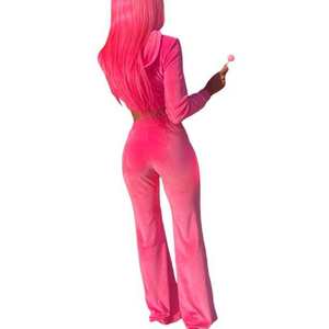 Survêtement en velours personnalisé avec logo, ensemble deux pièces court pour femme, vêtements de sport, motif uni, sports d'hiver - Product Image 3