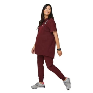 Conjunto de Uniforme Médico para Mujer, Pantalones de Algodón Tejido Color Granate, Ropa de Trabajo para Hospital, Ropa de Enfermería Elástica - Product Image 1