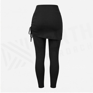 High Waist Ruched Yoga <b>Skirt</b> Set With Self-Tie Detail Solid Black Seamless Active Stretch Leggings For Women - Product Image 2