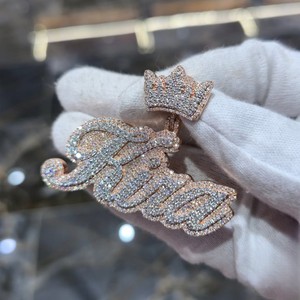 Custom Name Moissanite <b>Crown</b> Letter Charm Pendant Rose Gold Plated <b>Silver</b> for Unisex Party Gift Hip Hop Style - Product Image 1