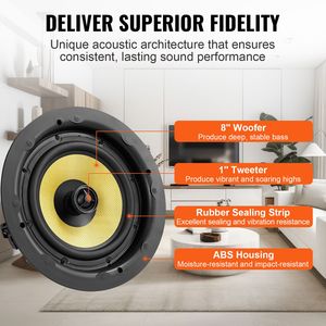 Altoparlanti da Incasso a Soffitto da 8 Pollici, 200 Watt, Sistema Flush Mount con Impedenza di 8 Ohm e Sensibilità di 89dB - Product Image 3