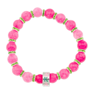 Pink and Green <b>Beaded</b> Bracelet with Silver Rhinestone Spacers Stretch Fashion Jewelry Gift Accessory for Women Wear - Product Image 1