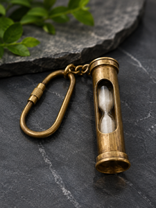Personalized Brass Sand Timer <b>Keyring</b> Vintage Hourglass Keychain Custom <b>Engraved</b> Timepiece Gift Decorative Metal Key Holder - Product Image 1