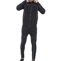 Setelan Olahraga Anak Laki-Laki Hitam Full Zip Warna Solid Gaya Sporty Kerah Berkerudung Lengan Panjang Bahan Bernapas 100% Poliester Pakaian Musim Dingin Model Ketat