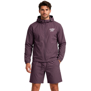 <b>Mens</b> Nylon Polyester Windbreaker Short Set Casual Urban Sportswear Two Piece Jacket Custom Logo Apparel - Product Image 1