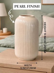 Vase à fleurs en céramique finition nacrée, vase à bourgeons côtelé pour table, pour fleurs fraîches ou séchées, décoration intérieure - Product Image 3