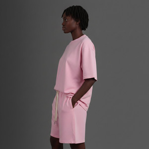Custom Made Best Quality 100% Women's Summer Casual Wear Short Sleeve Regular Fit Breathable Hip Hop Solid ladies 2 Piece <b>set</b> - Product Image 3