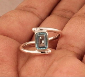 Natural Blue Topaz Emerald Cut <b>Ring</b> 925 Sterling Silver Christian <b>Statement</b> Jewelry - Product Image 4
