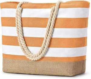 Bolsa de Playa Impermeable a Rayas Rosa y Blanca, Bolsas Grandes para el Almuerzo - Product Image 2
