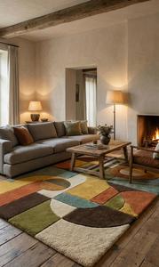 Luxury Modern <b>Abstract</b> Geometric Hand Tufted Wool Anti-Slip Area Rug Soft Plush Living Room Bedroom Floor Decor - Product Image 2
