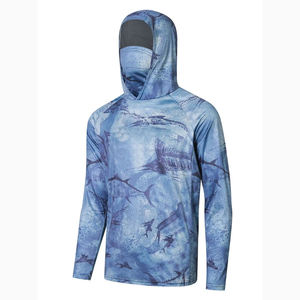 เสื้อฮู้ดดี้ตกปลาผู้ชาย UPF 50 แขนยาว พิมพ์ลายแบบซับลิเมชั่น ป้องกันรังสียูวี ลายปลาสีน้ำเงิน เสื้อพูลโอเวอร์ - Product Image 1