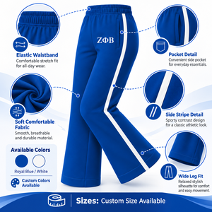 Ropa de la Hermandad Griega Zeta Phi Beta ZPB, Lista para Enviar, Pantalones Deportivos Anchos a Rayas con Bordado - Product Image 6
