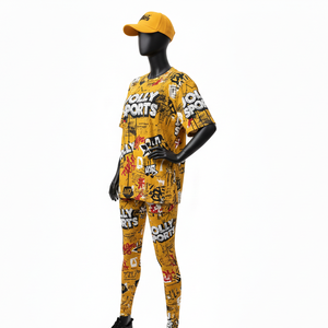 Ensemble de leggings en coton doux de haute qualité 200 GSM, extensible avec élasthanne, couleur jaune moutarde, logo imprimé par sublimation graffiti, pour femmes - Product Image 5